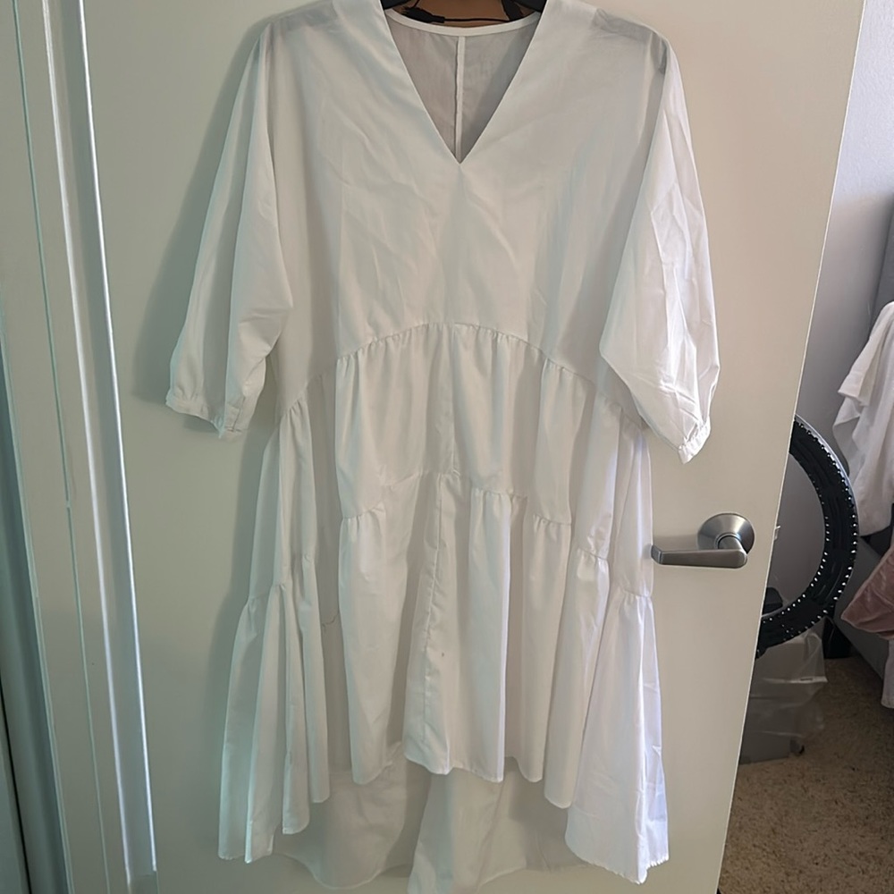 White high low shift dress